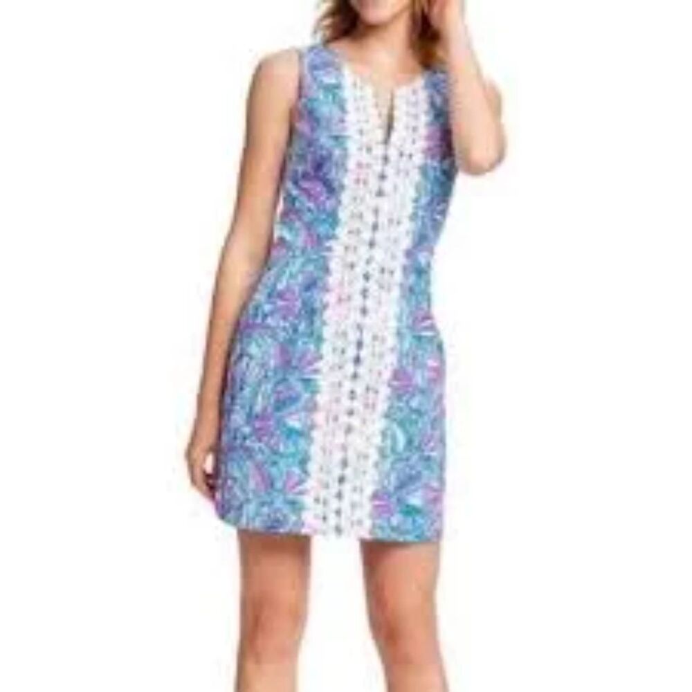Lilly Pulitzer for Target "My Fans" blue and pink shift dress size 14